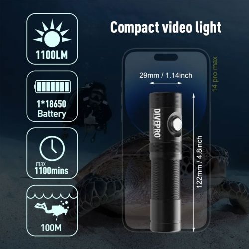 Divepro D11F torch 1000 lumens with battery and charger ()