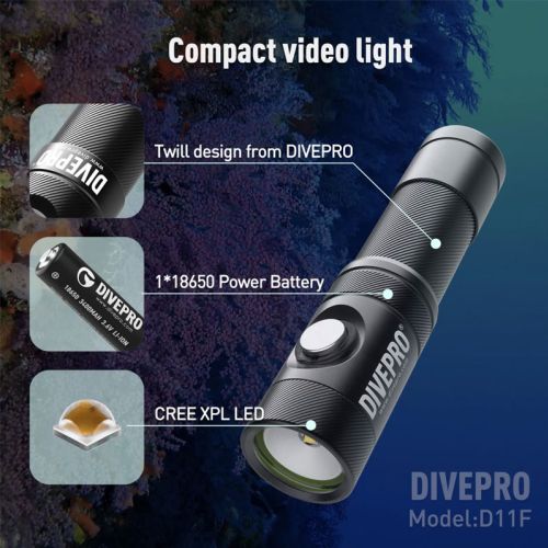 Divepro D11F torch 1000 lumens with battery and charger ()