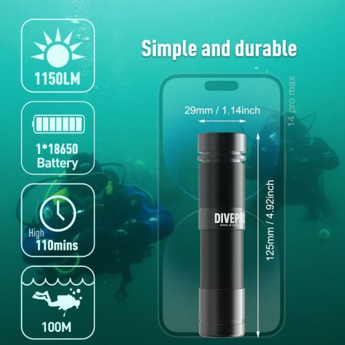 Divepro D5 torch 1150 lumens black with battery and charger ()