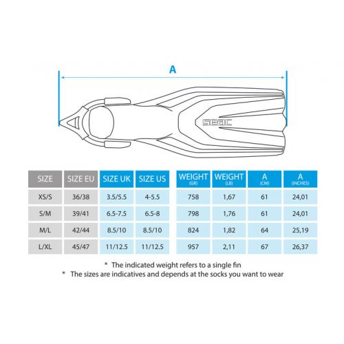 Seac Style S Bungee Fins Lightweight Travel Scuba ()